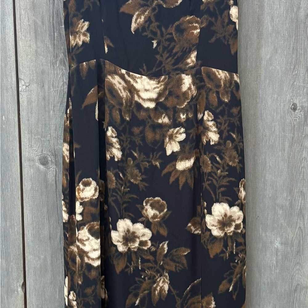 Reformation Black and Brown Floral Midi Dress